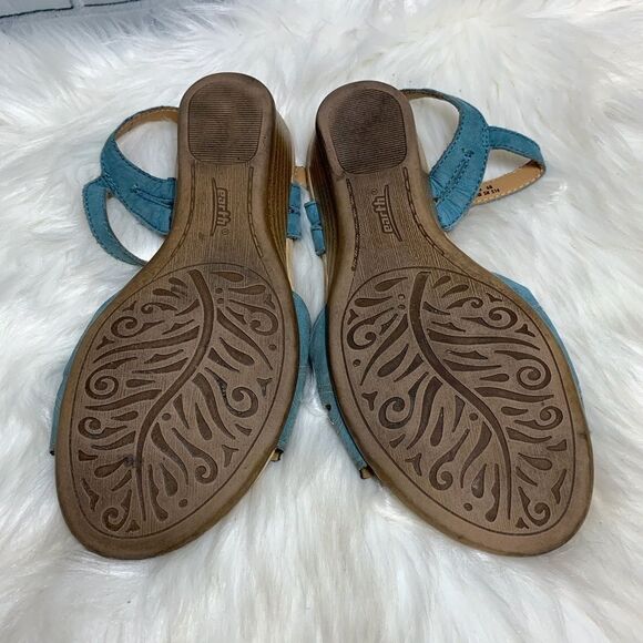 Earth Orchid Shadow Kitten Blue Wedge Sandals Sz 6 - Picture 6 of 6
